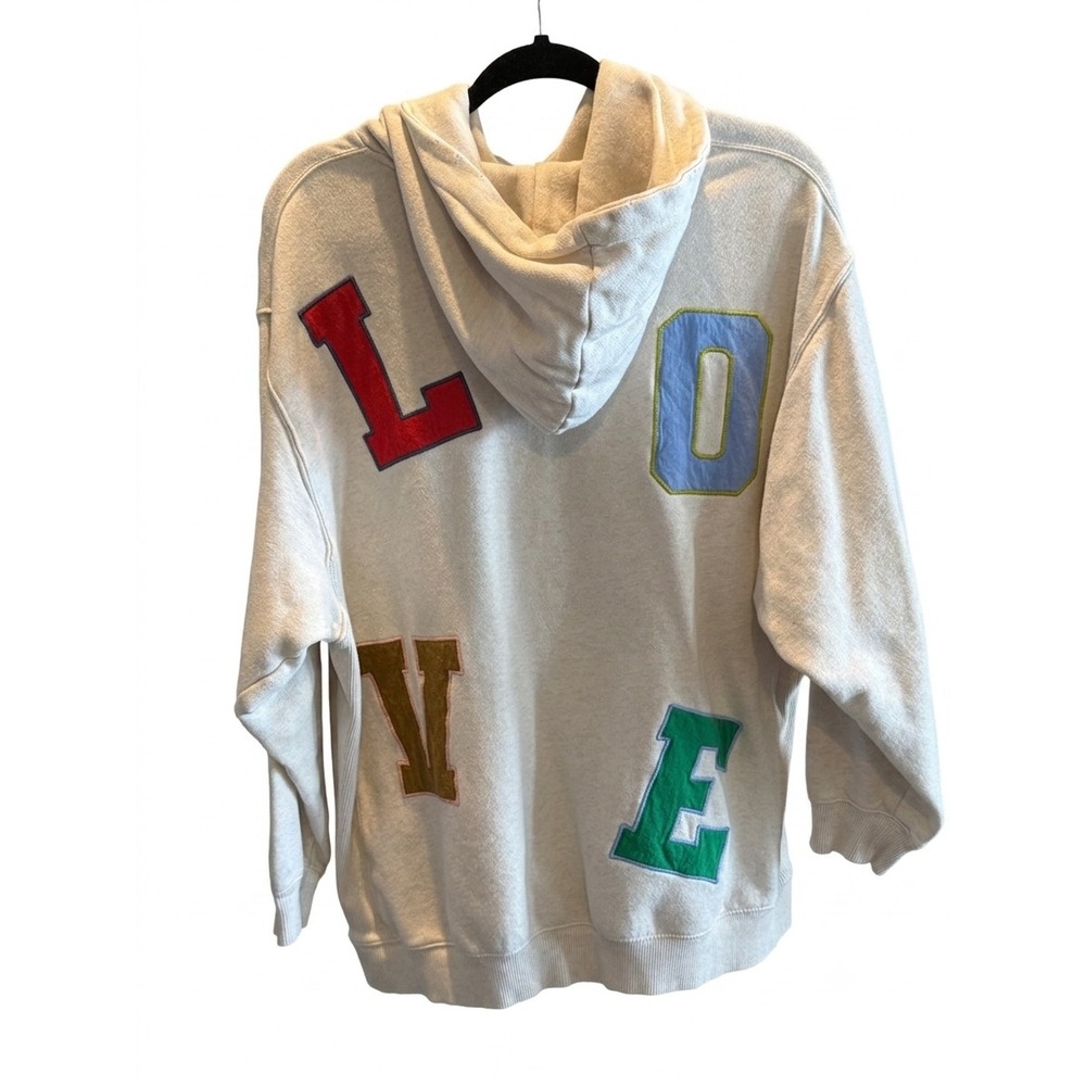 Aerie LOVE Patch Oversized Hoodie Cream Fleece Sweatshirt Large 08/21 7588053089